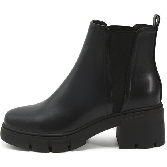 Women's Black Chelsea Boots Elastic Chunky Block Heel Platform Lug Sole Ankle - Picture 2 of 8